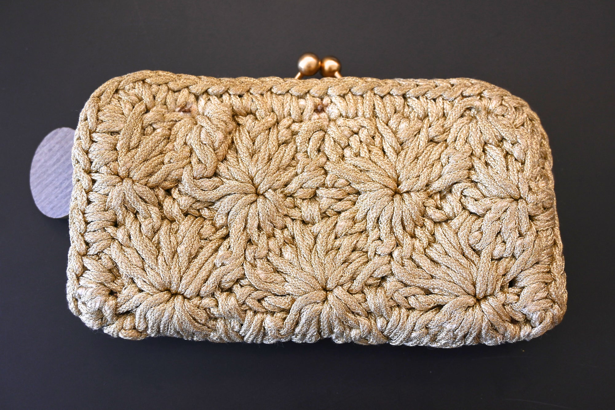 Stella McCartney Gold Woven Clutch with Gold Kiss Clasp