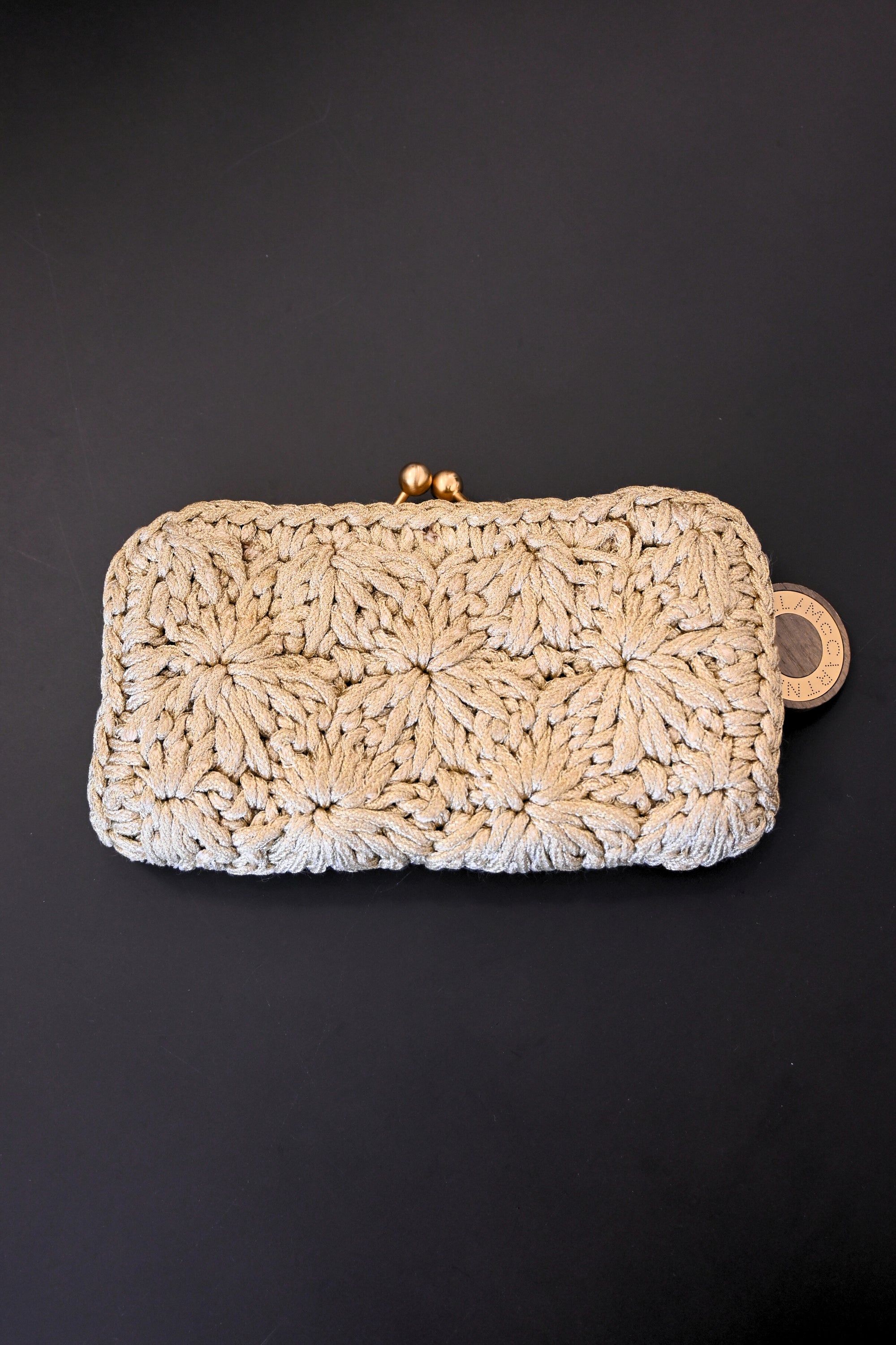 Stella McCartney Gold Woven Clutch with Gold Kiss Clasp
