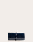 Liffner Navy Croc Embossed Leather Belted Clutch