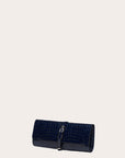 Liffner Navy Croc Embossed Leather Belted Clutch