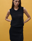 Closed Black Crochet Knit Top