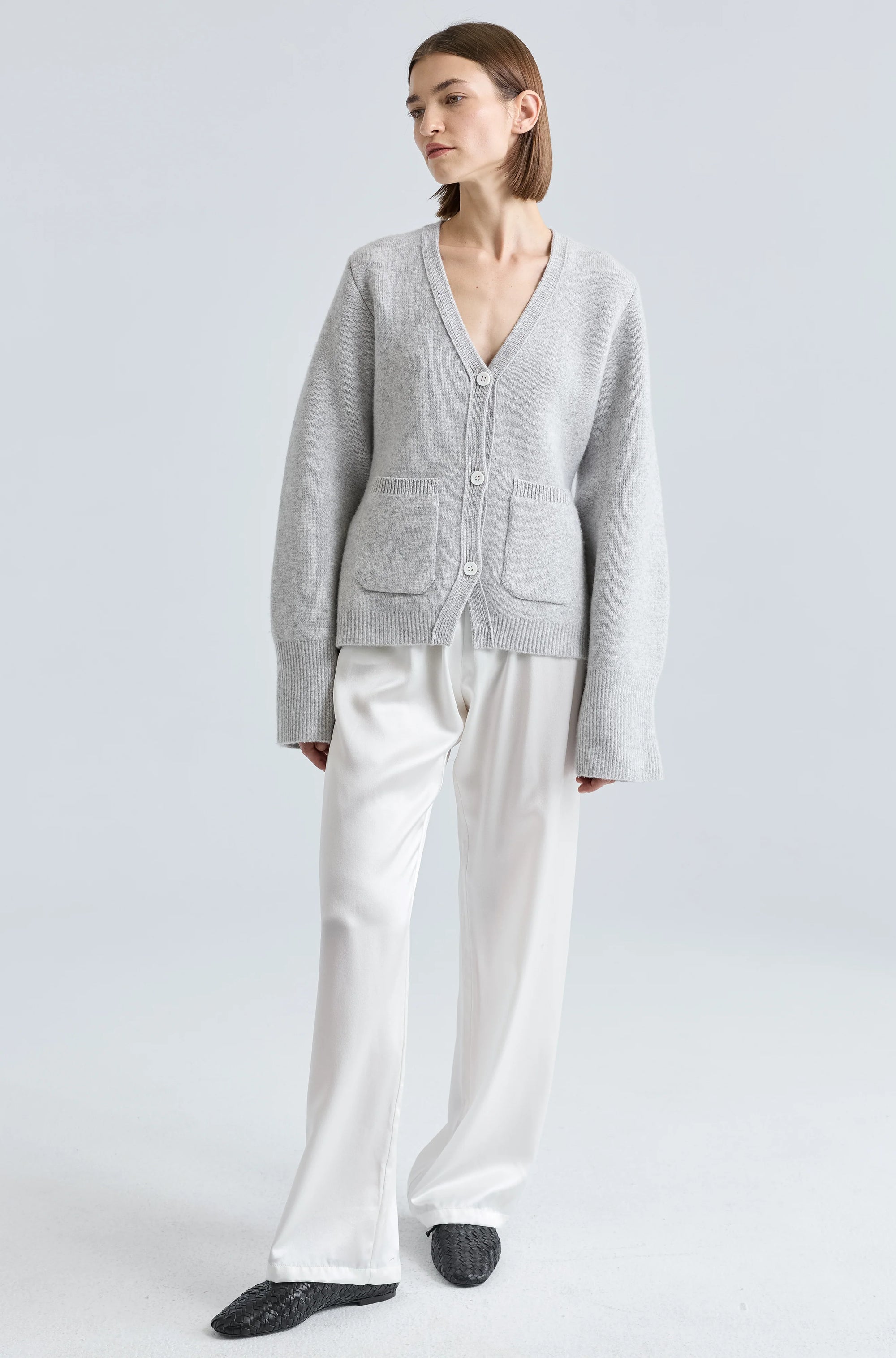 Almina Concept Light Grey V-Neck Cardigan