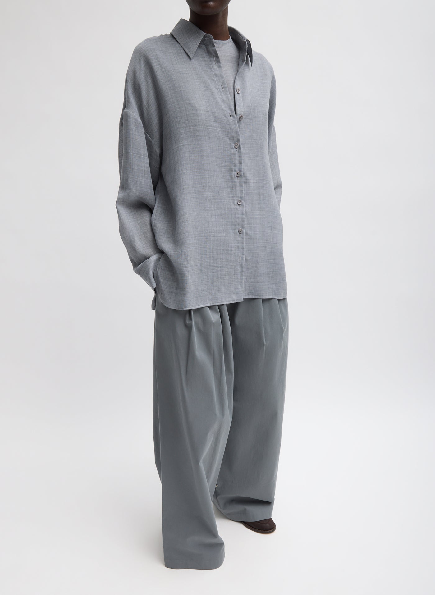 TODAYFUL｜Wool Gauze Shirts Tibi Heather Grey Sheer Wool Gauze Oversized Shirt – Pivot
