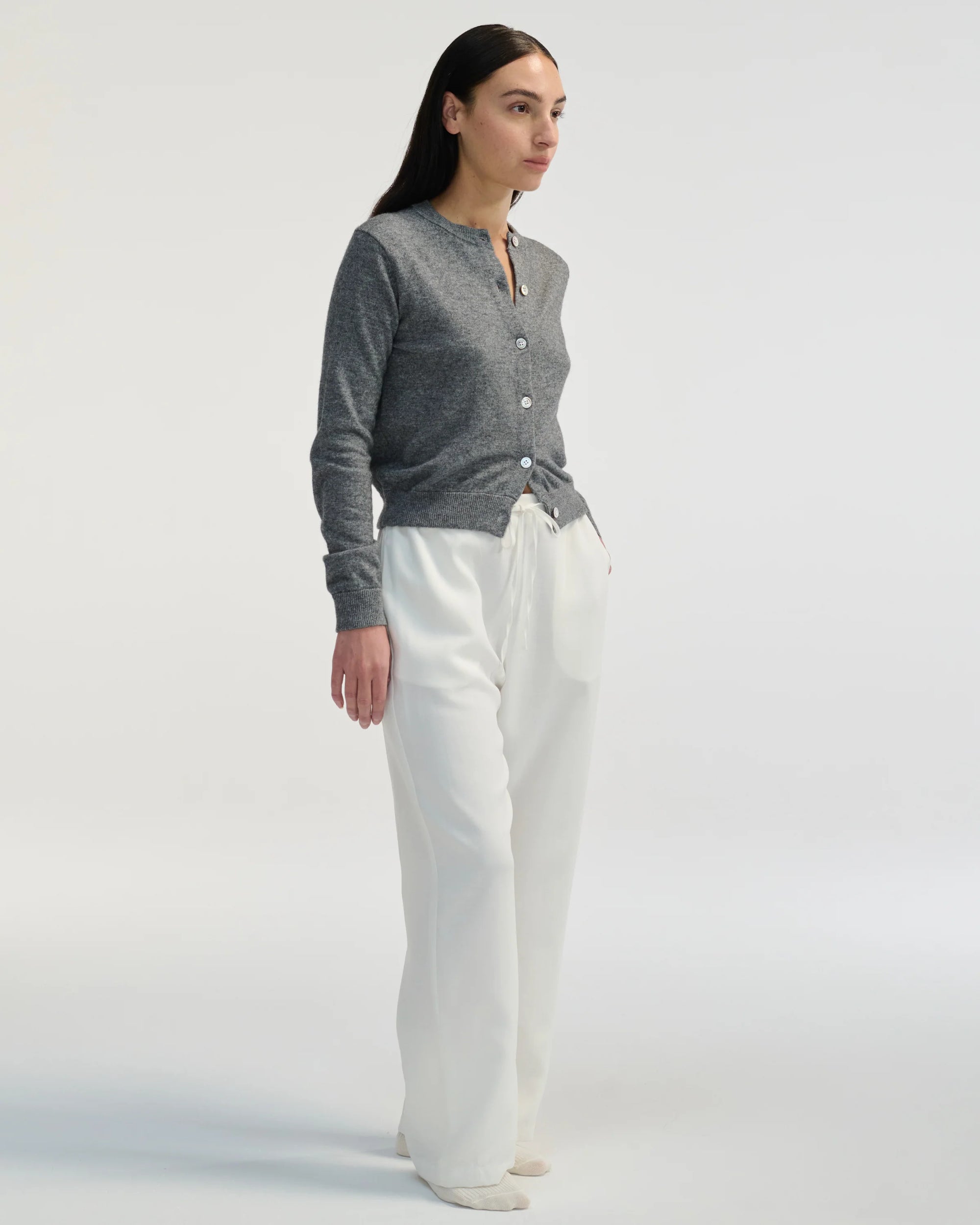 Almina Concept Classic Crew Grey Wool Cardigan