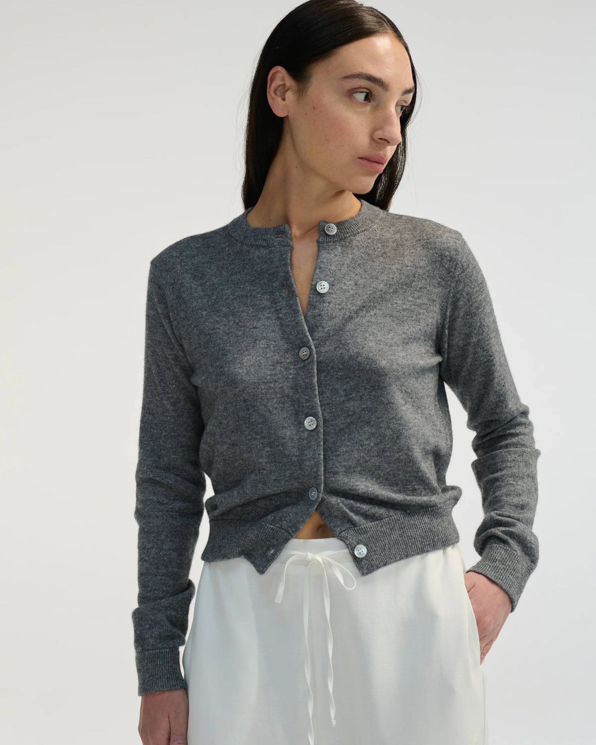 Almina Concept Classic Crew Grey Wool Cardigan