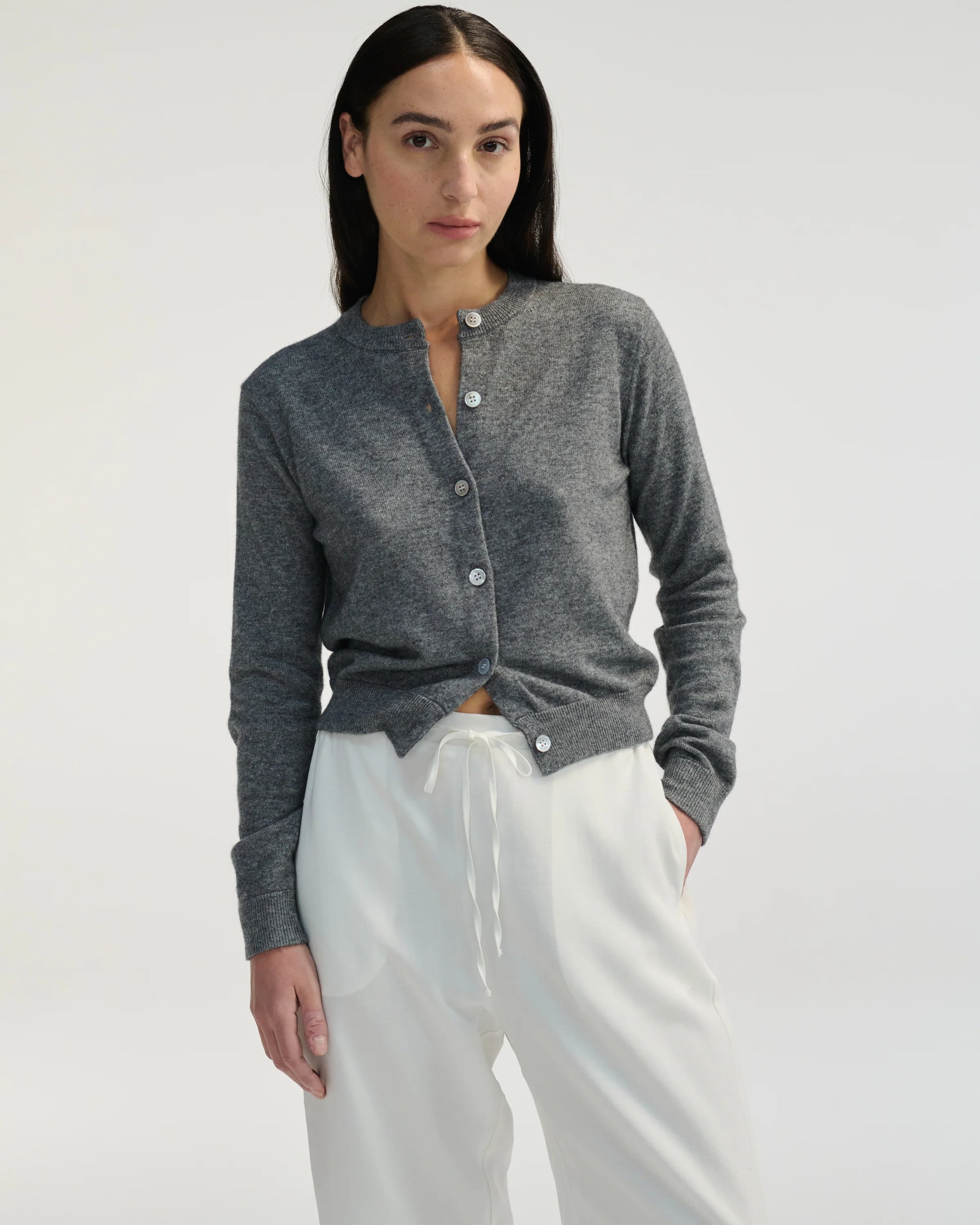 Almina Concept Classic Crew Grey Wool Cardigan