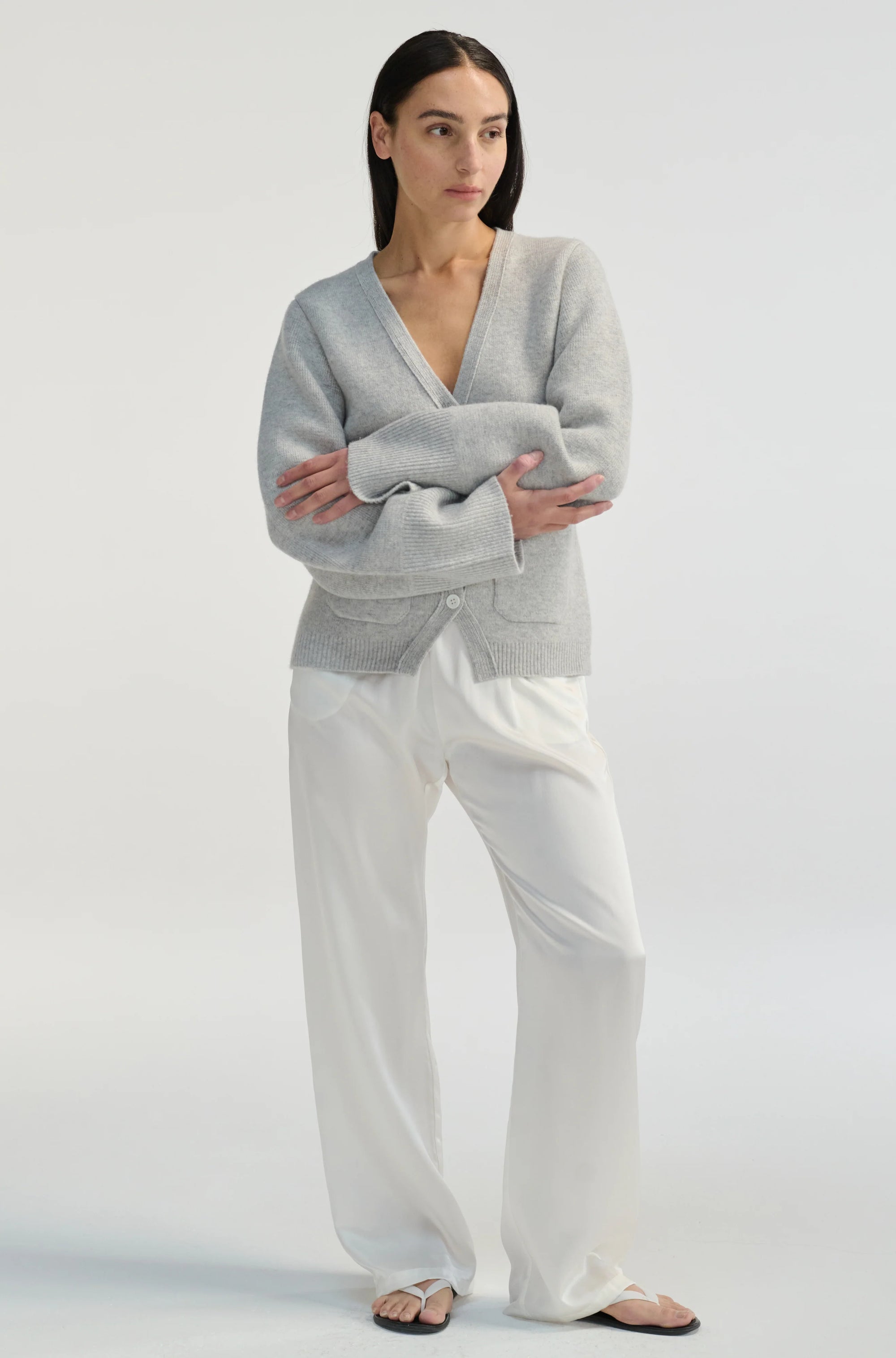 Almina Concept Light Grey V-Neck Cardigan