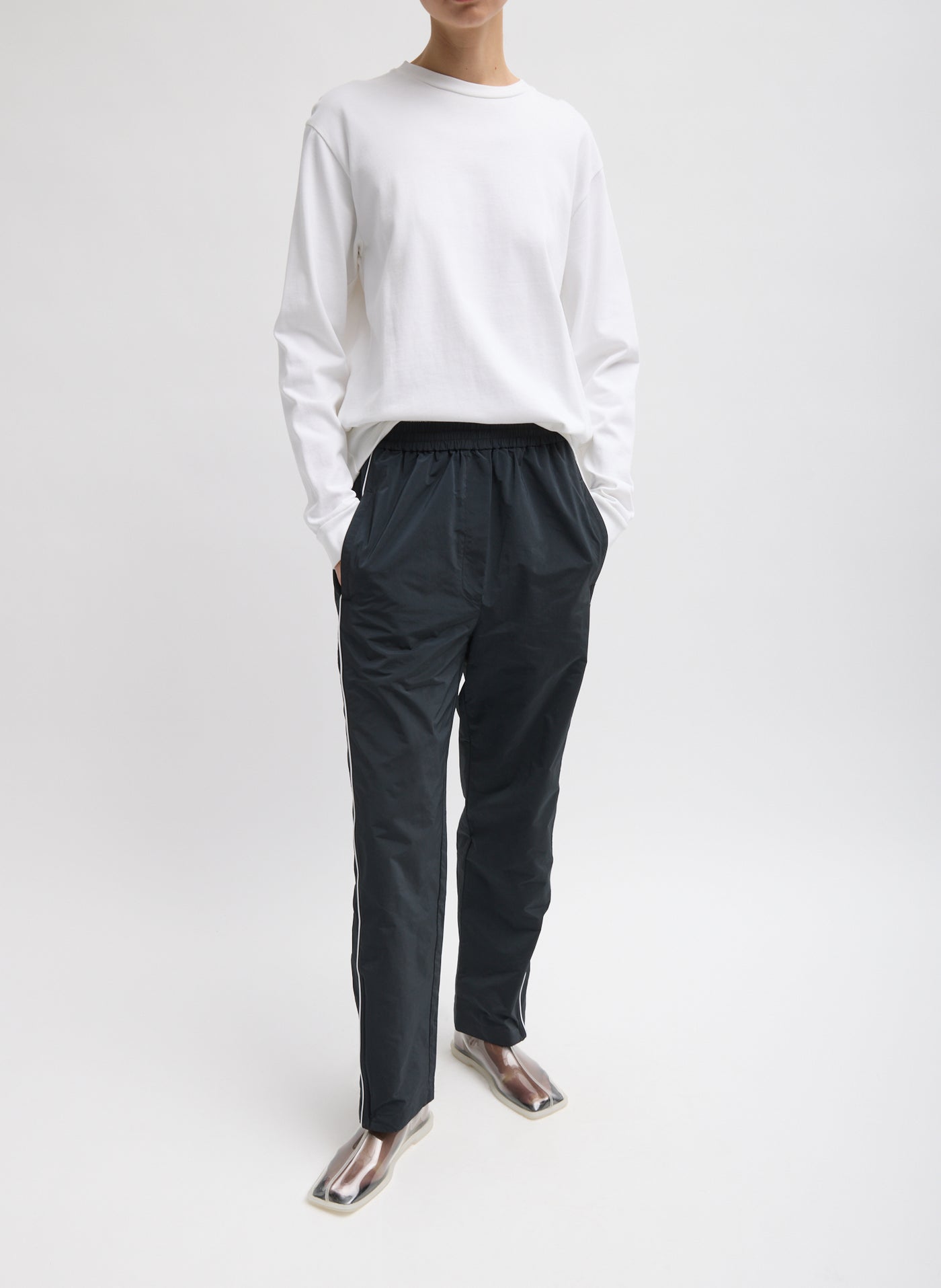 Tibi Black Nylon Piped Jogger