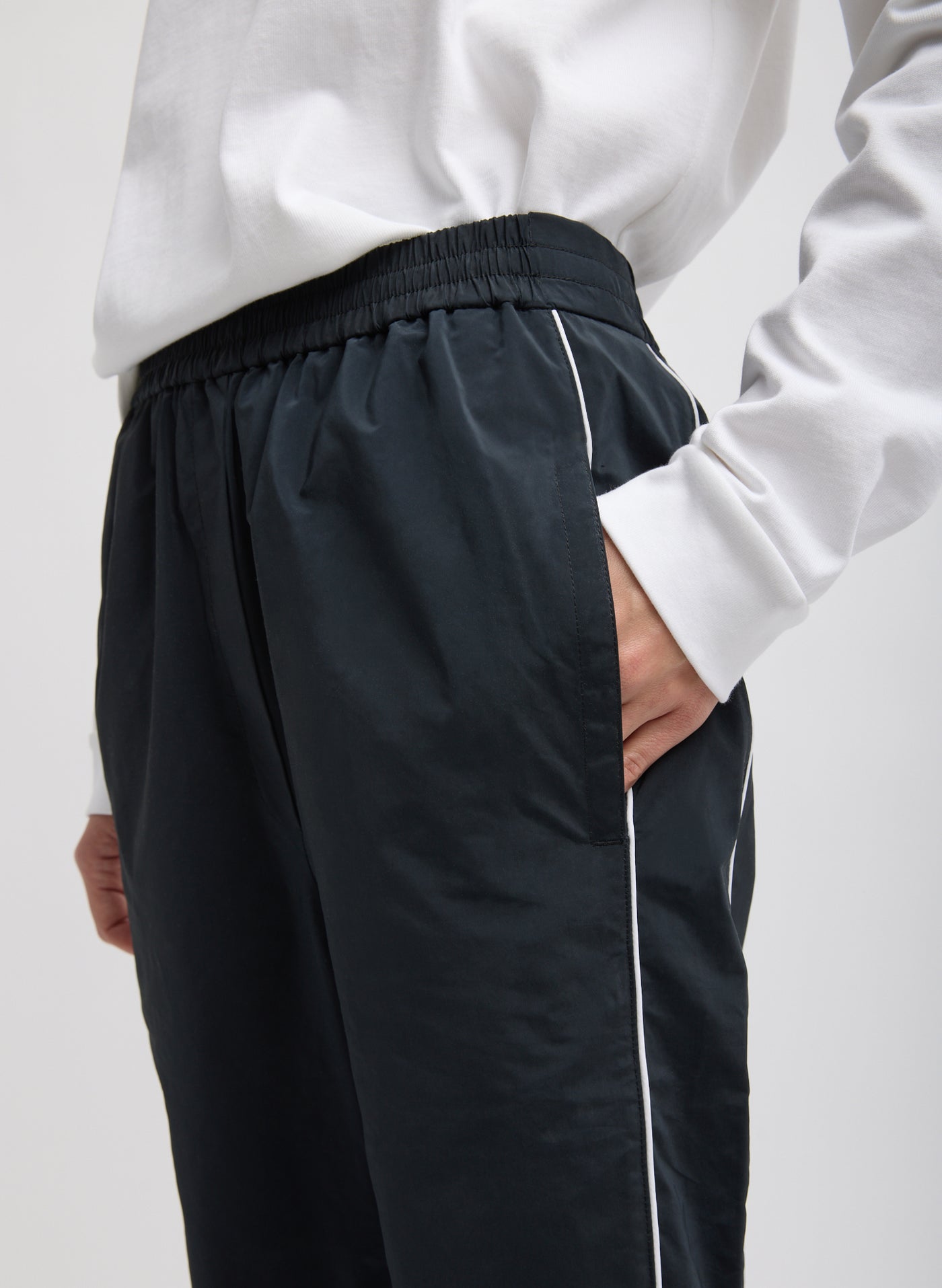 Tibi Black Nylon Piped Jogger