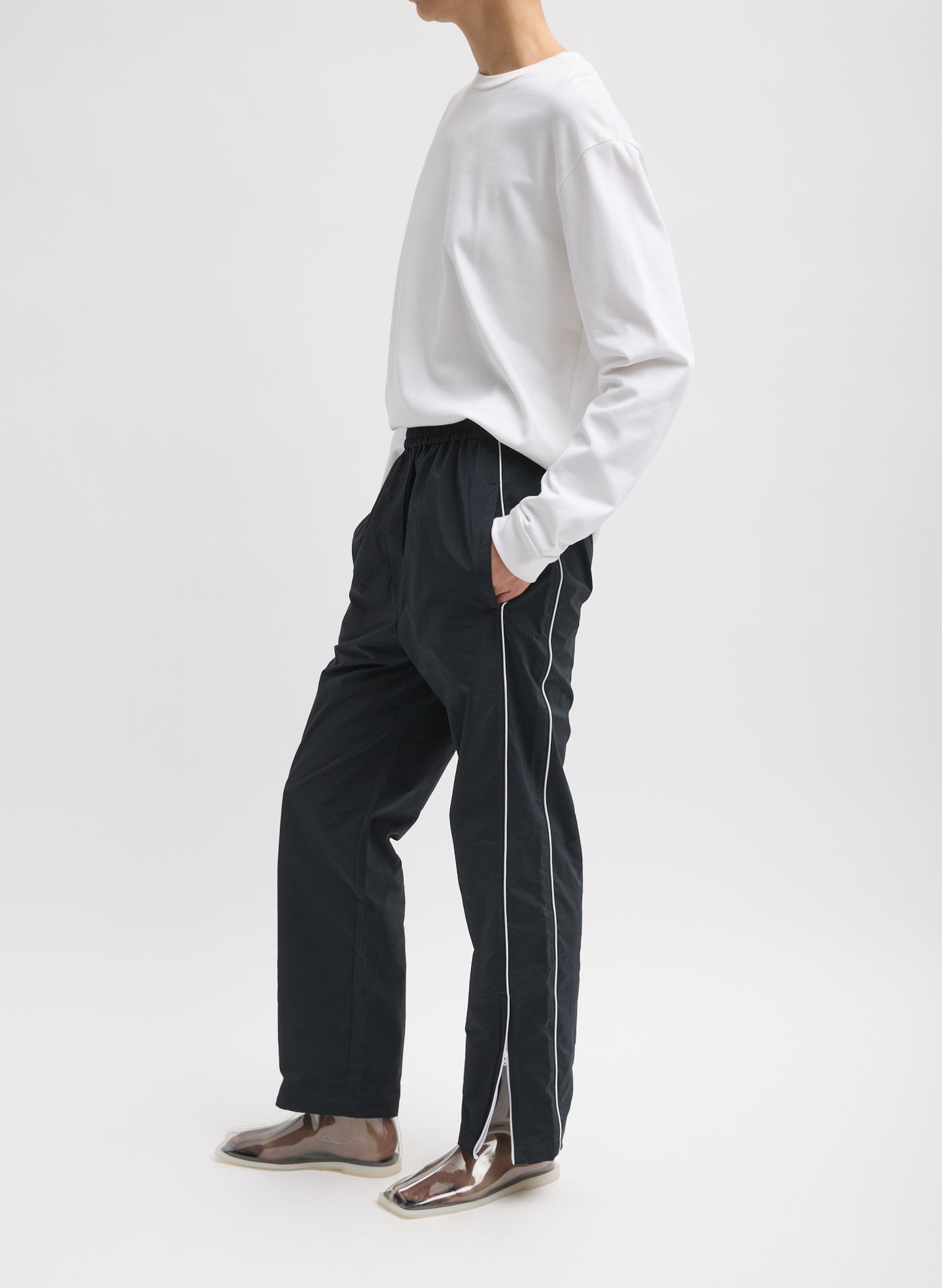 Tibi Black Nylon Piped Jogger