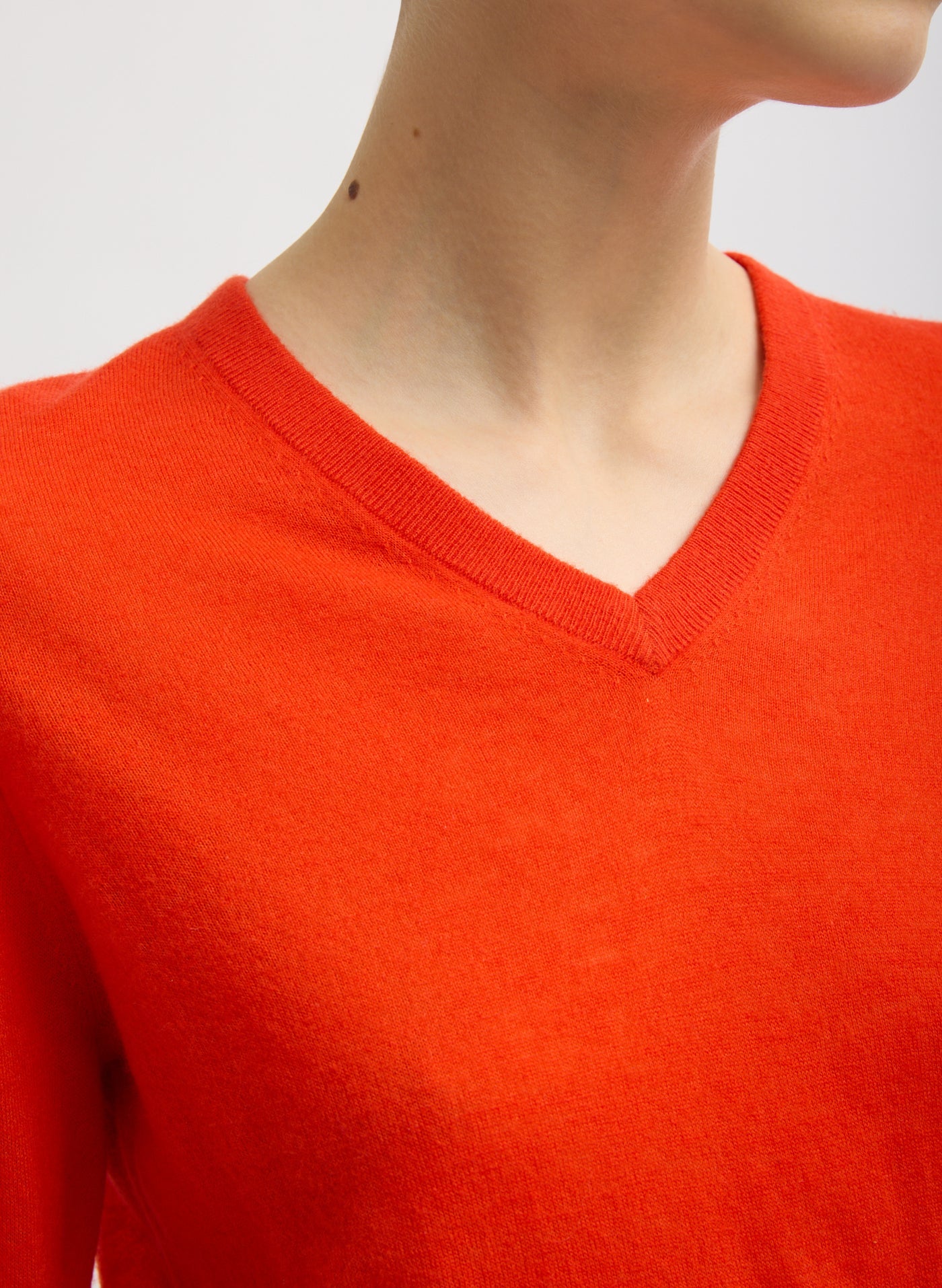 Tibi Skinlike Mercerized Wool Red V-Neck Sweater