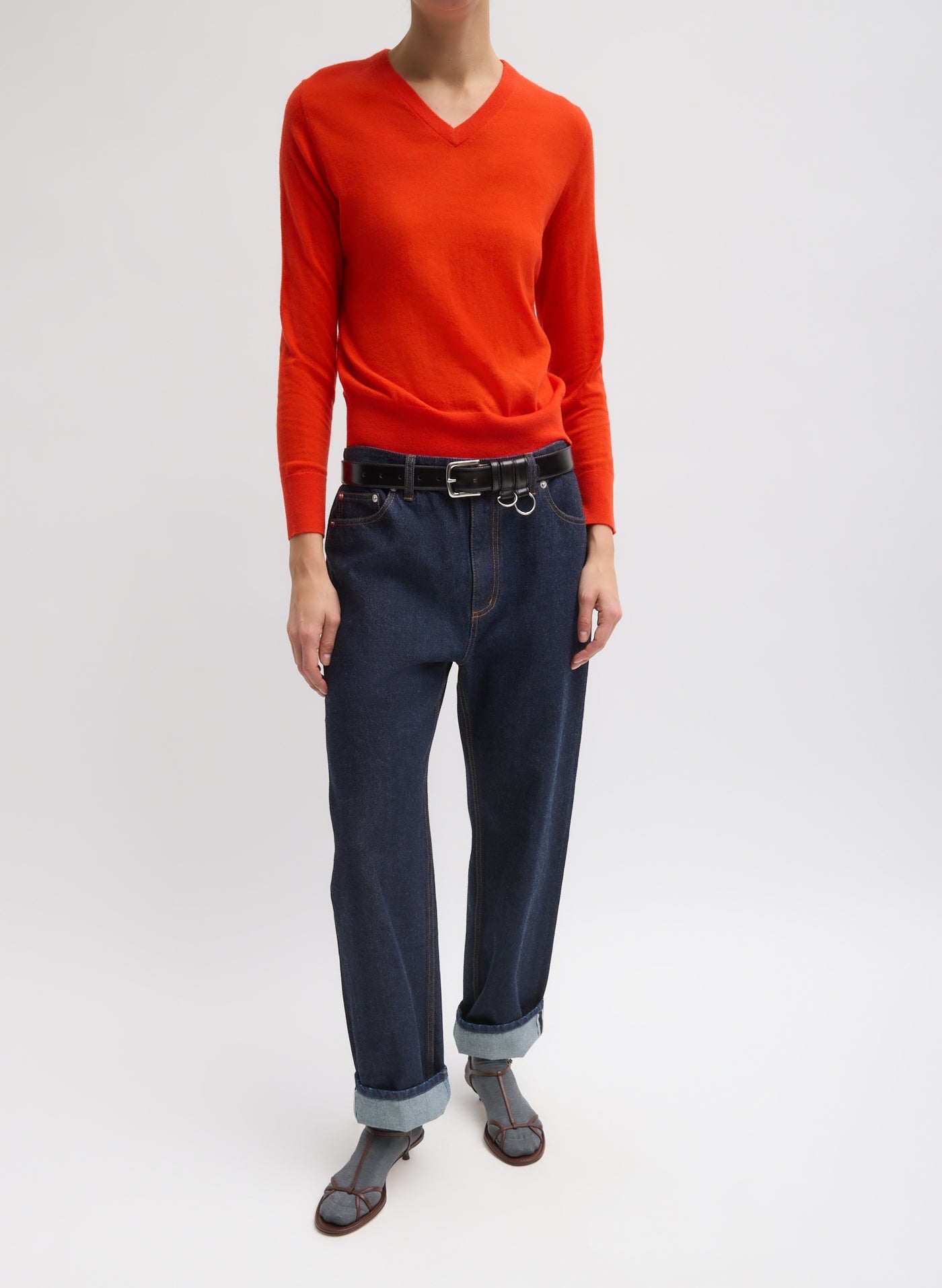 Tibi Skinlike Mercerized Wool Red V-Neck Sweater