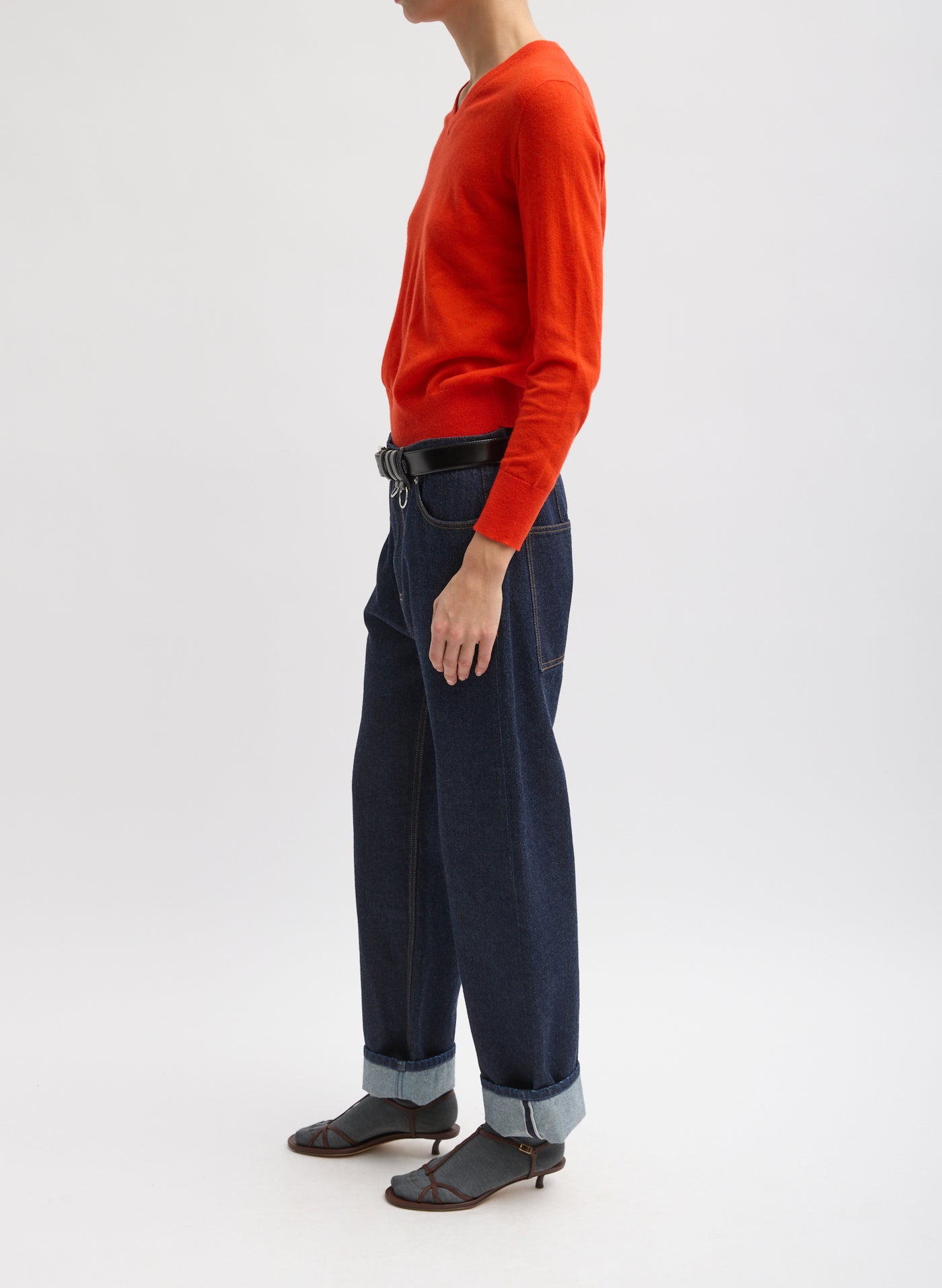 Tibi Skinlike Mercerized Wool Red V-Neck Sweater