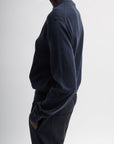Tibi Skinlike Mercerized Wool Crewneck Pullover in Navy