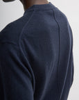 Tibi Skinlike Mercerized Wool Crewneck Pullover in Navy