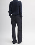 Tibi Skinlike Mercerized Wool Crewneck Pullover in Navy