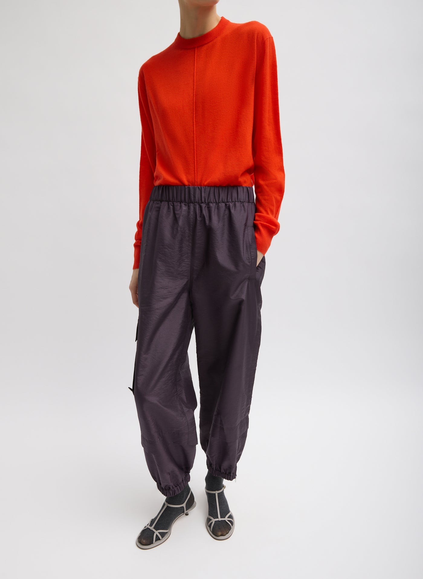 Tibi Skinlike Mercerized Wool Crewneck Pullover in Red