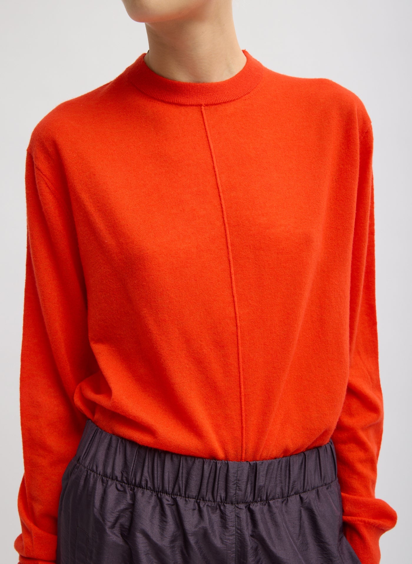 Tibi Skinlike Mercerized Wool Crewneck Pullover in Red