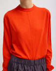 Tibi Skinlike Mercerized Wool Crewneck Pullover in Red
