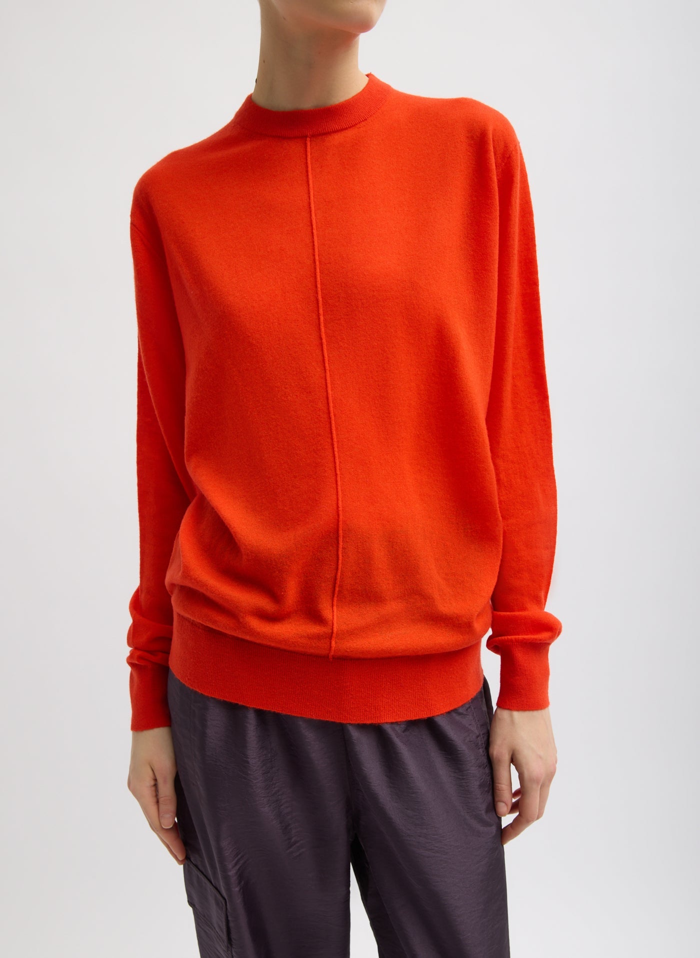 Tibi Skinlike Mercerized Wool Crewneck Pullover in Red
