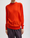 Tibi Skinlike Mercerized Wool Crewneck Pullover in Red