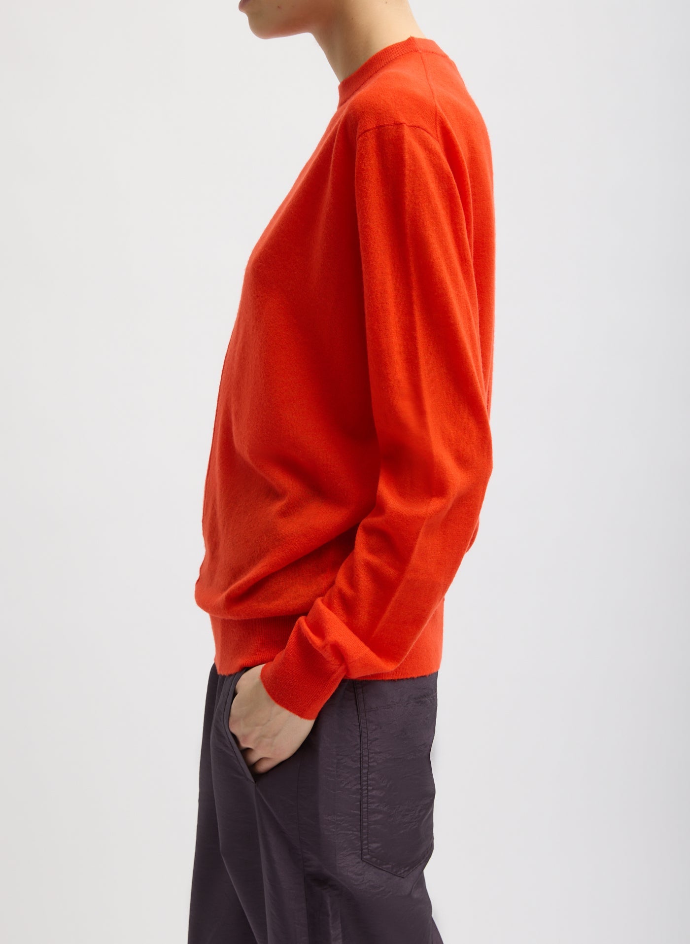 Tibi Skinlike Mercerized Wool Crewneck Pullover in Red