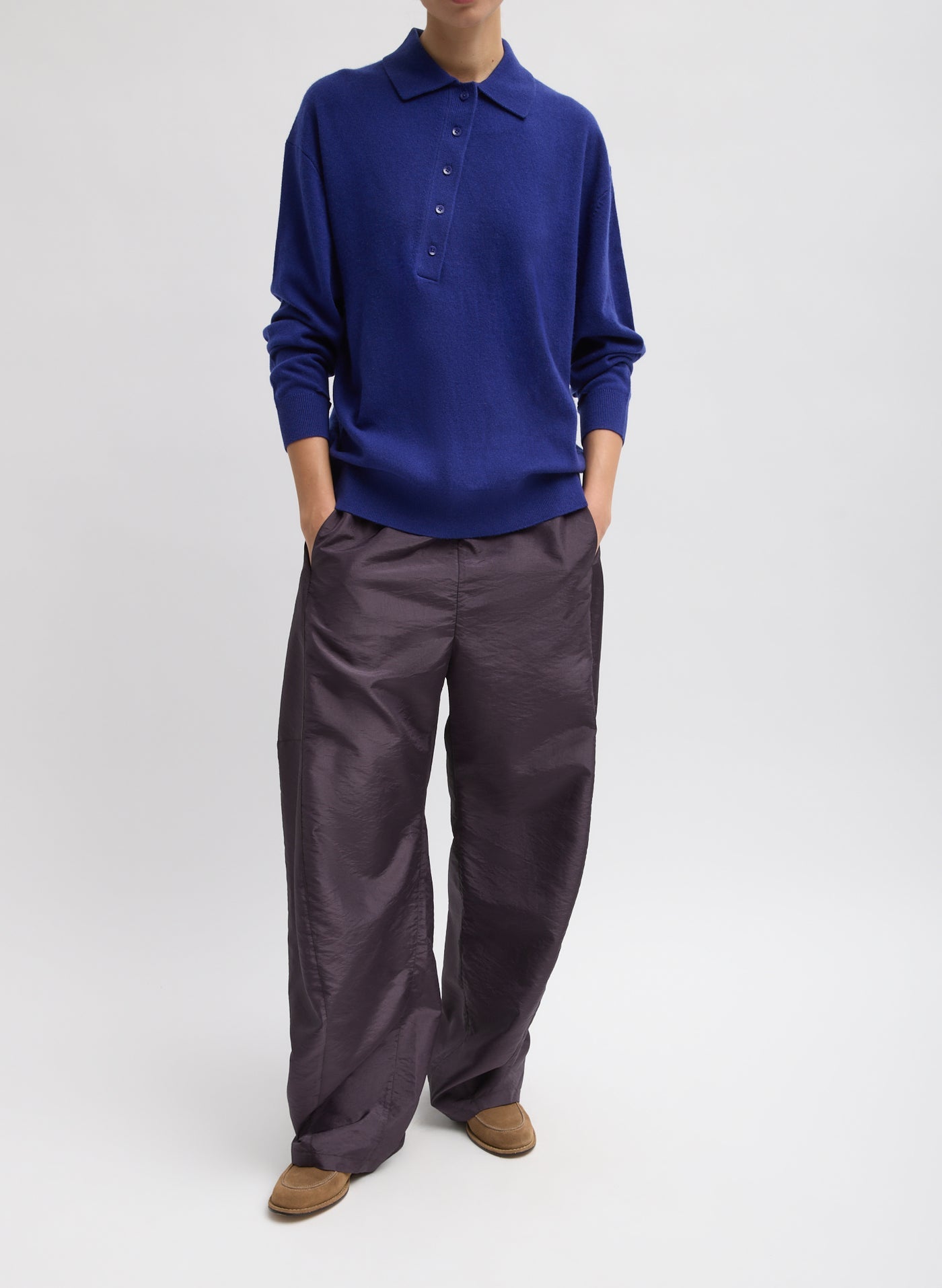 Tibi Washable Cashmere Easy Polo Sweater in Ink Blue