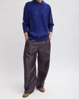 Tibi Washable Cashmere Easy Polo Sweater in Ink Blue