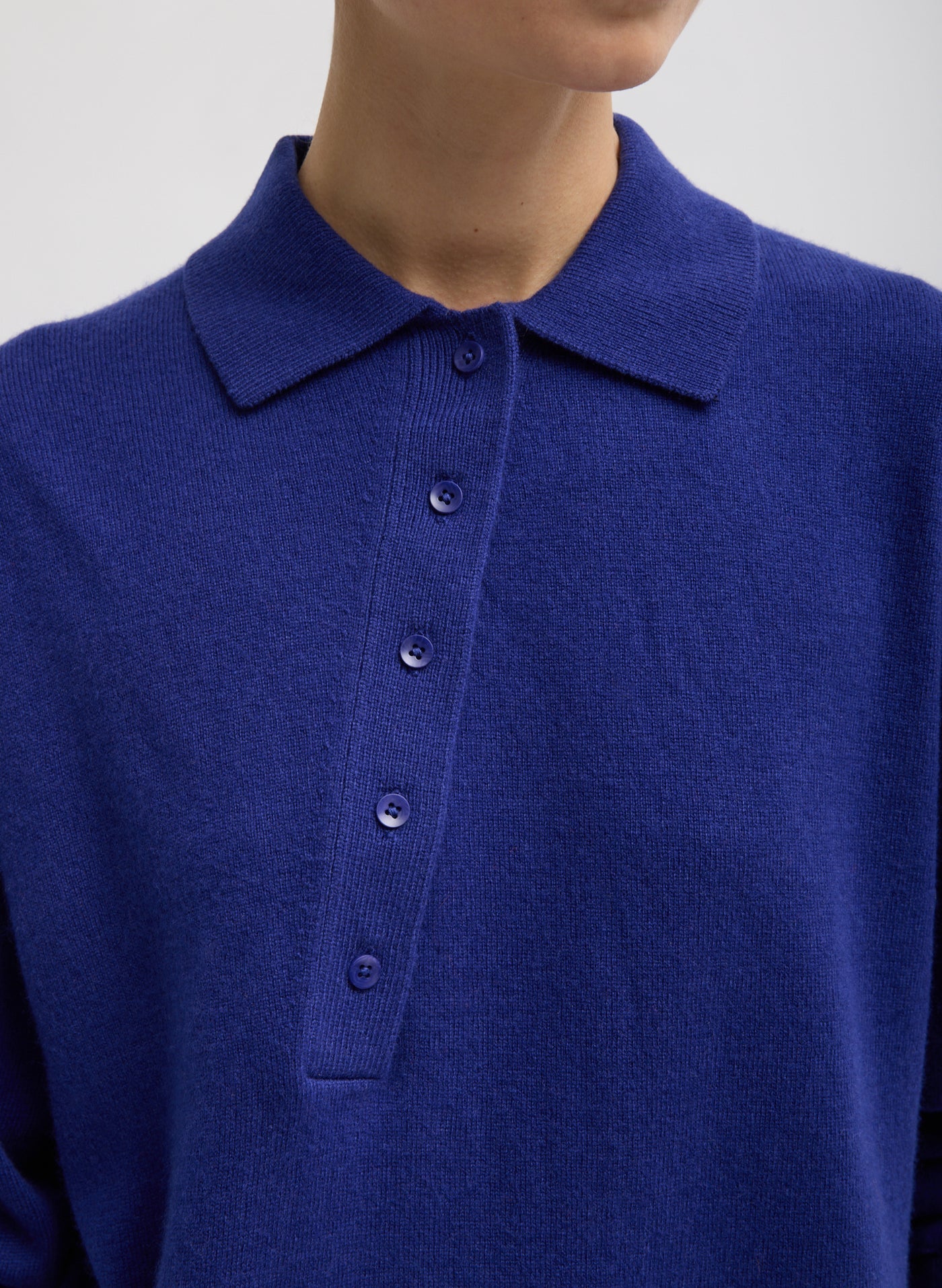 Tibi Washable Cashmere Easy Polo Sweater in Ink Blue