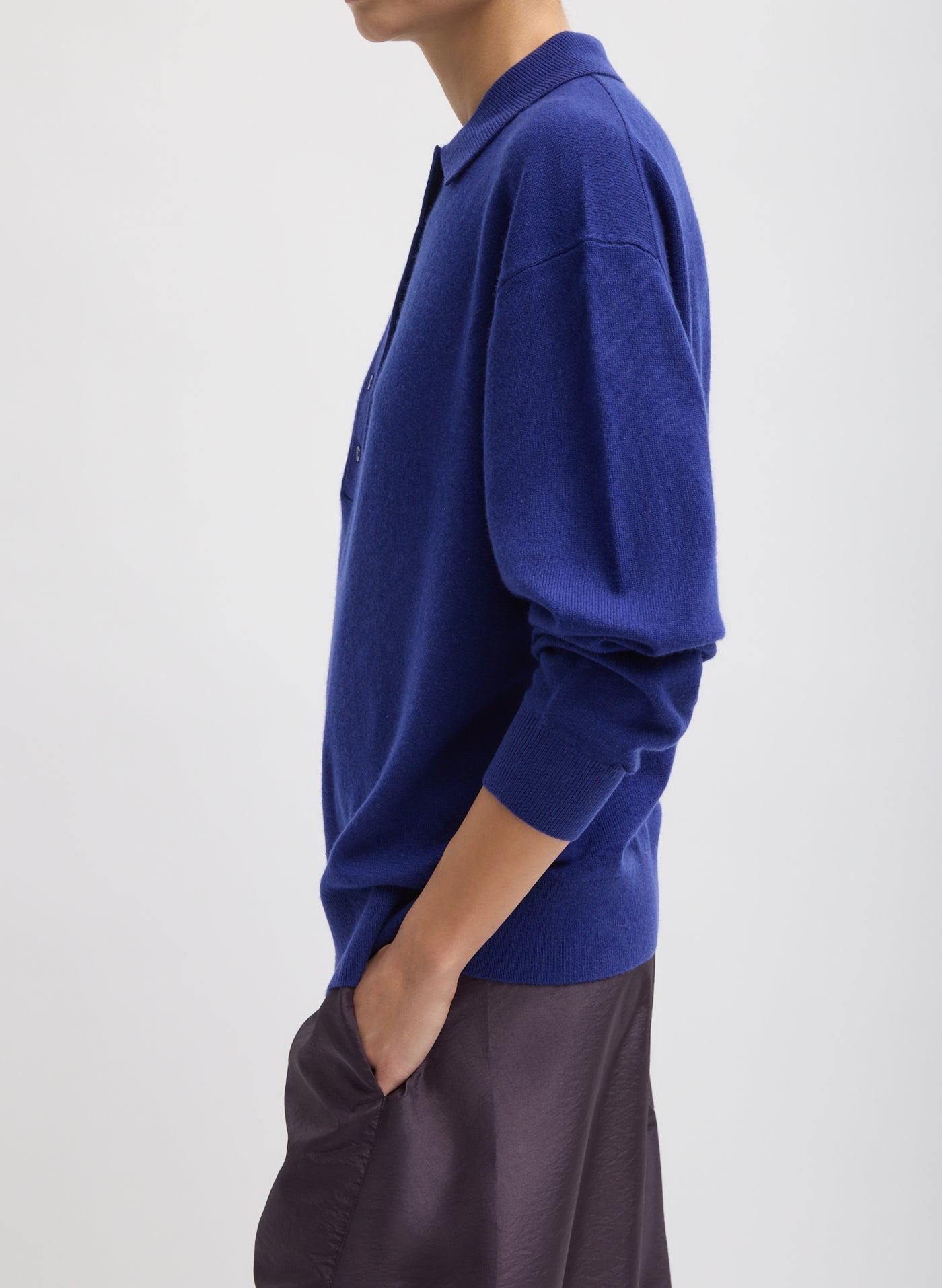 Tibi Washable Cashmere Easy Polo Sweater in Ink Blue