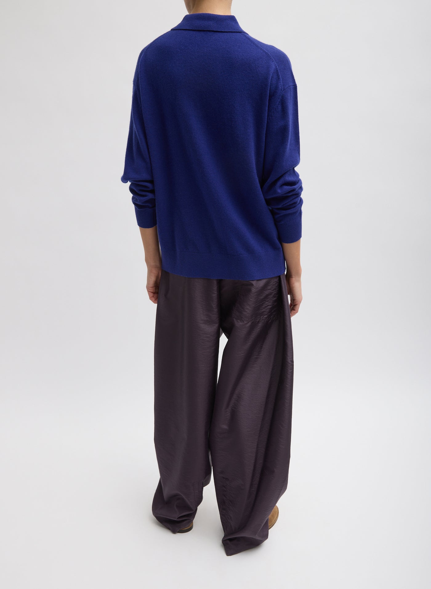Tibi Washable Cashmere Easy Polo Sweater in Ink Blue