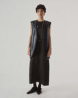 Sayaka Davis Black Crinkled Satin Tank Dress