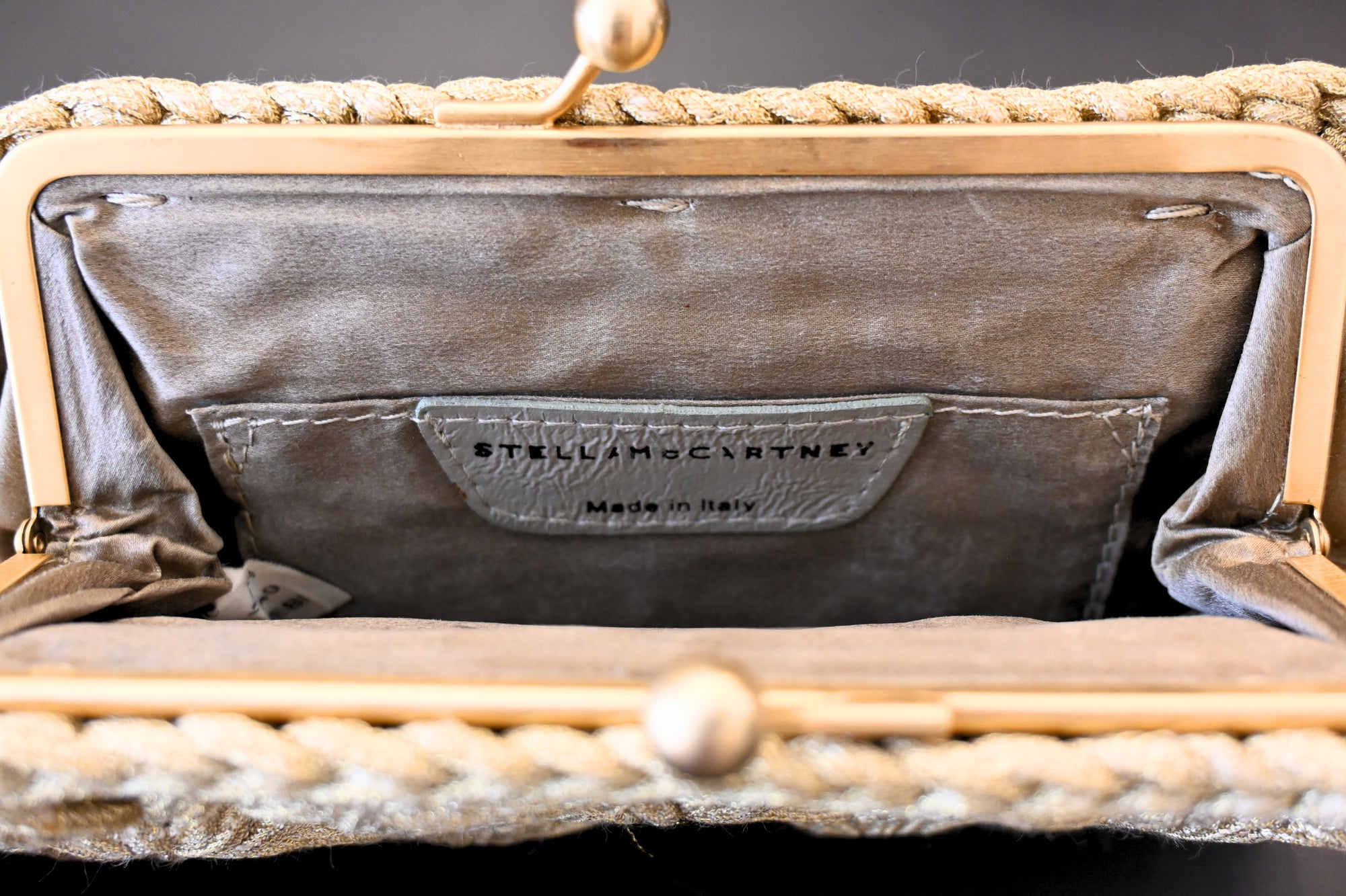 Stella McCartney Gold Woven Clutch with Gold Kiss Clasp