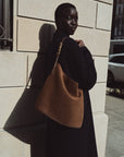 Liffner Dark Brown Suede Slouch Bucket Bag