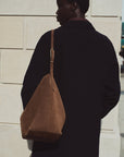 Liffner Dark Brown Suede Slouch Bucket Bag