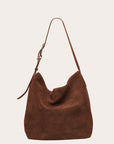 Liffner Dark Brown Suede Slouch Bucket Bag