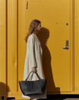 Liffner Black Leather Zip Penne Tote