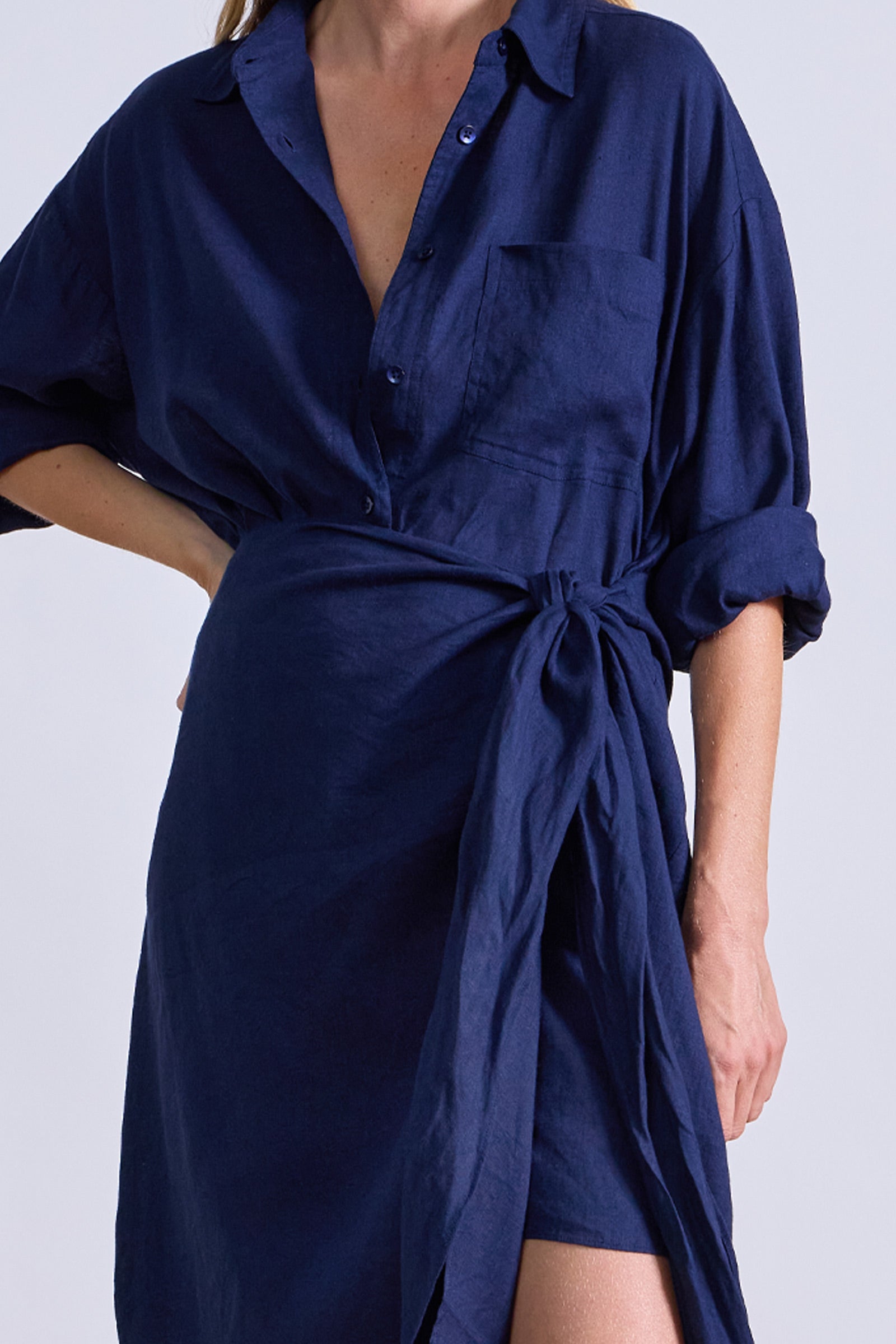 Alessandra Navy Sarong Shirt Dress