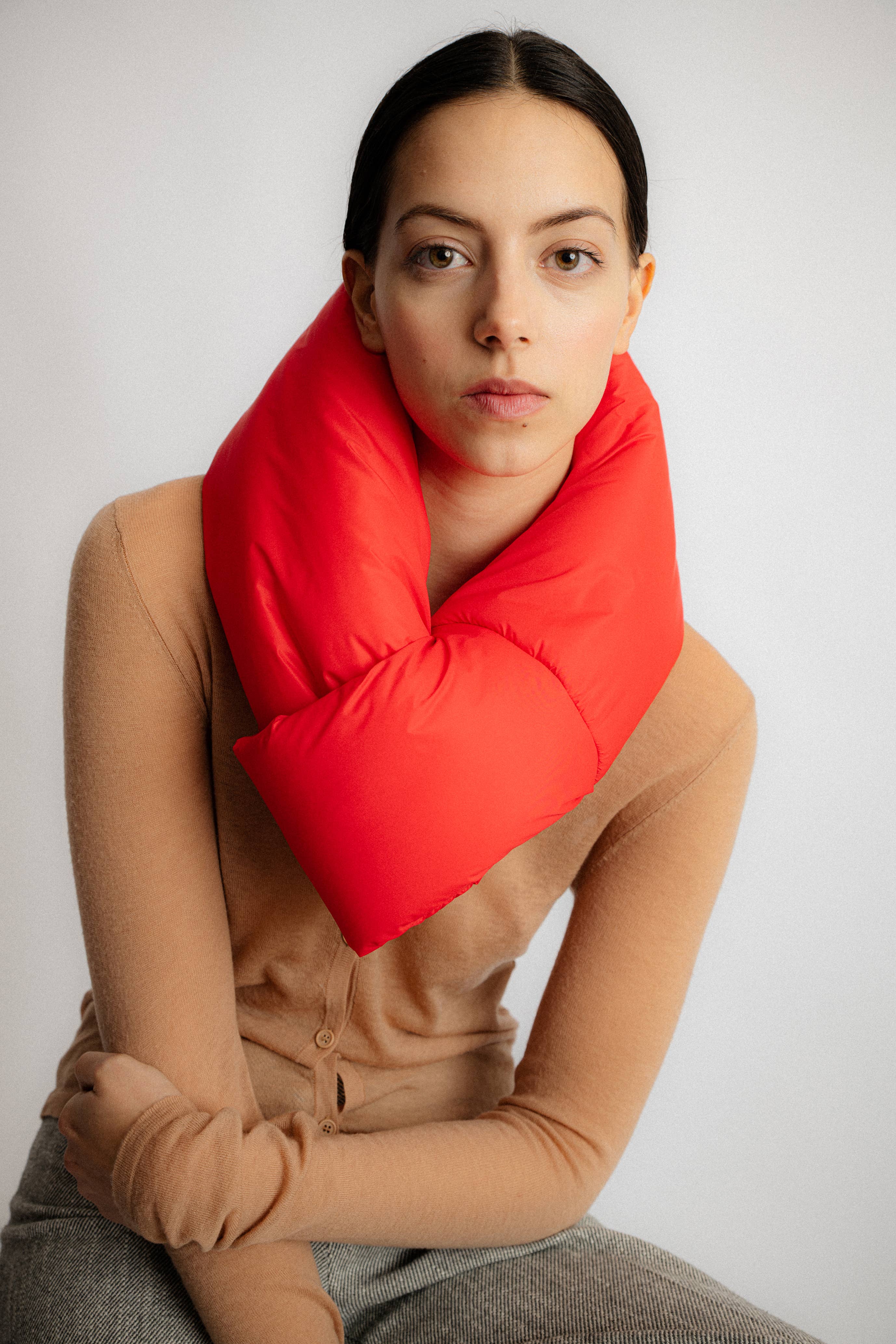 Mini padded water repellent nylon scarf: Rosso