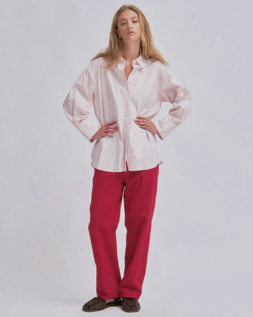 Sayaka Davis Soft Pink Crinkled Oversized Button Down