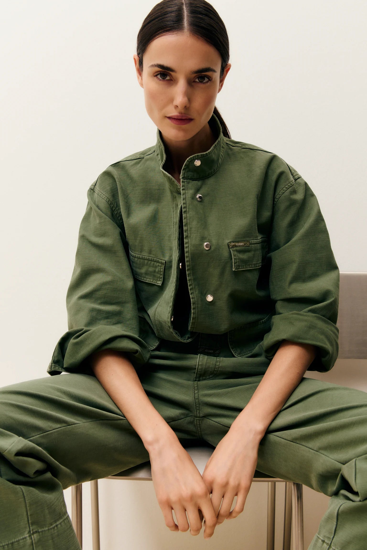 Closed Matcha Green Cropped Field Jacket