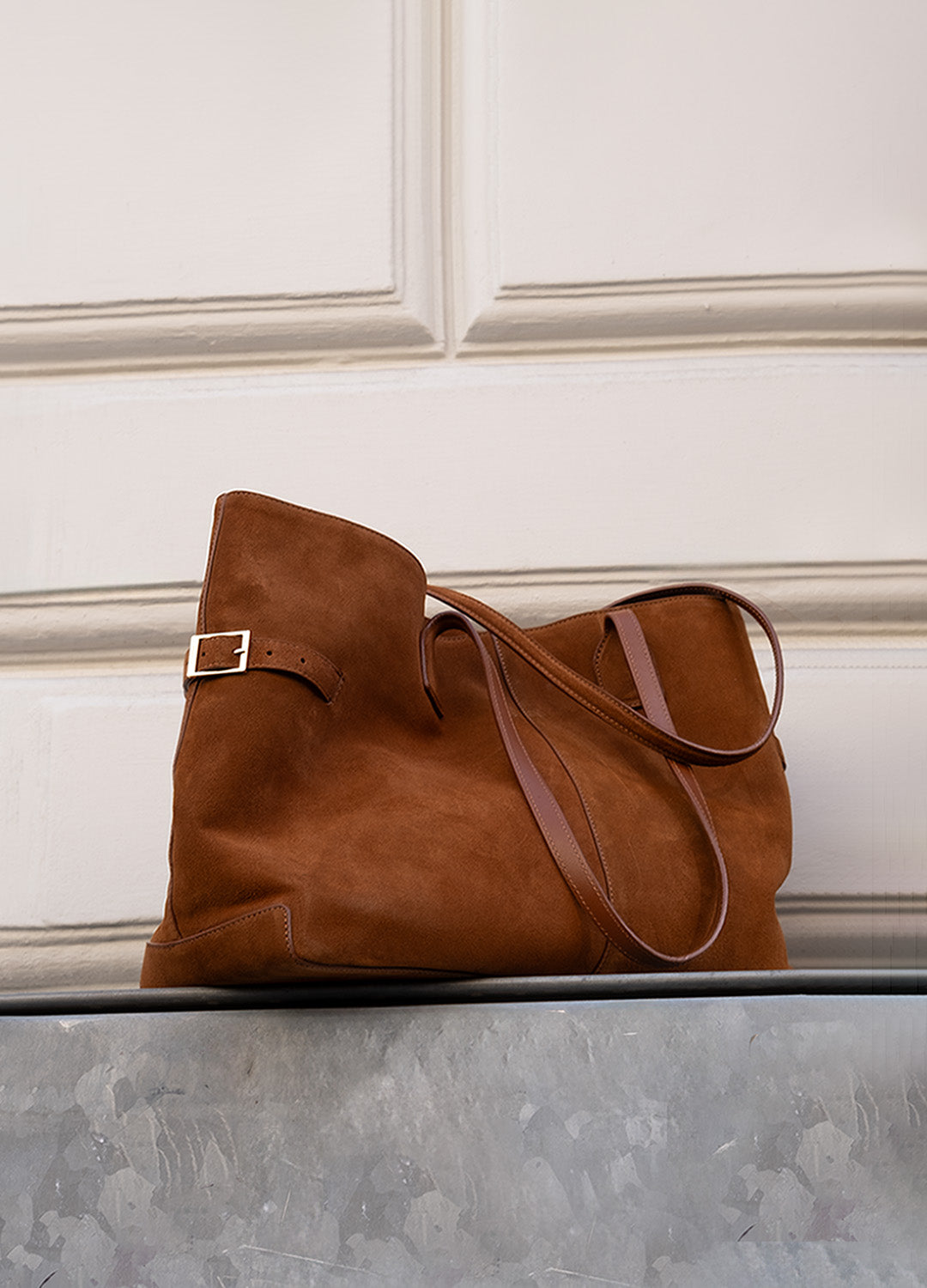 Flattered Lesley Tote Shoulder Bag Suede Bourbon