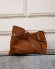 Flattered Lesley Tote Shoulder Bag Suede Bourbon