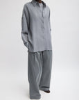 Tibi Heather Grey Sheer Wool Gauze Oversized Shirt