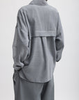 Tibi Heather Grey Sheer Wool Gauze Oversized Shirt