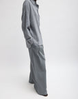 Tibi Heather Grey Sheer Wool Gauze Oversized Shirt