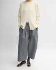 Tibi Cardigan Stitch Split Front Crewneck Pullover