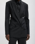 Tibi Recycled Tropical Wool Blazer with Black Belt