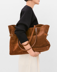 Flattered Lesley Tote Shoulder Bag Suede Bourbon