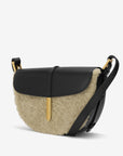 DeMellier Tokyo Black Leather and Shearling Saddle Handbag